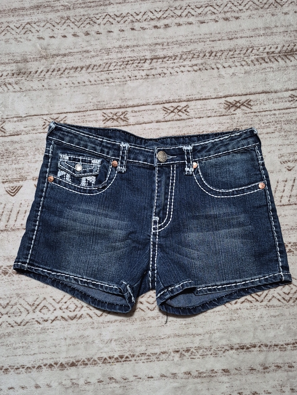 True Religion Dark Blue Distressed Women's Denim Shorts